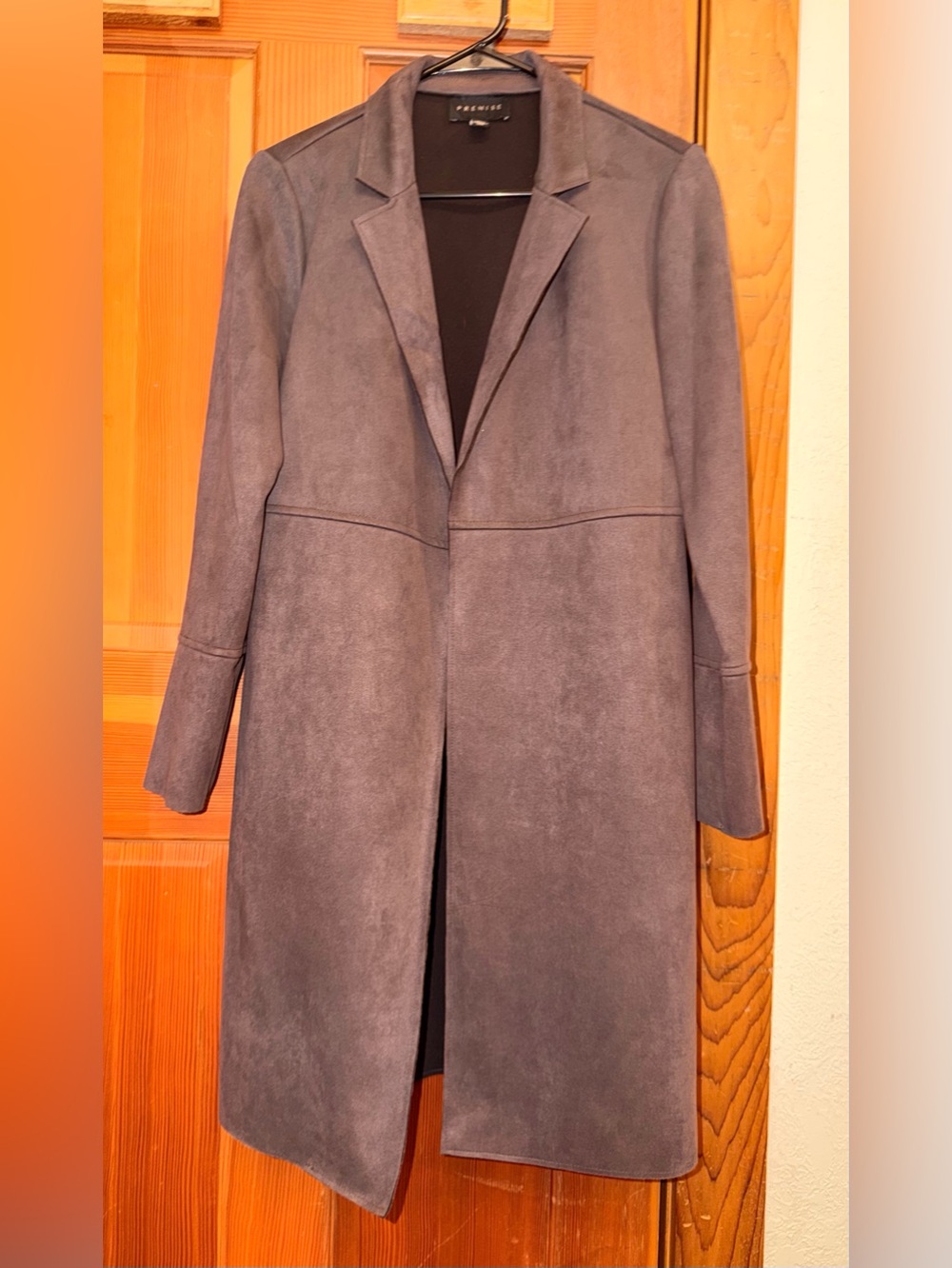 Premise Brown Faux Suede Long Trench Coat, small